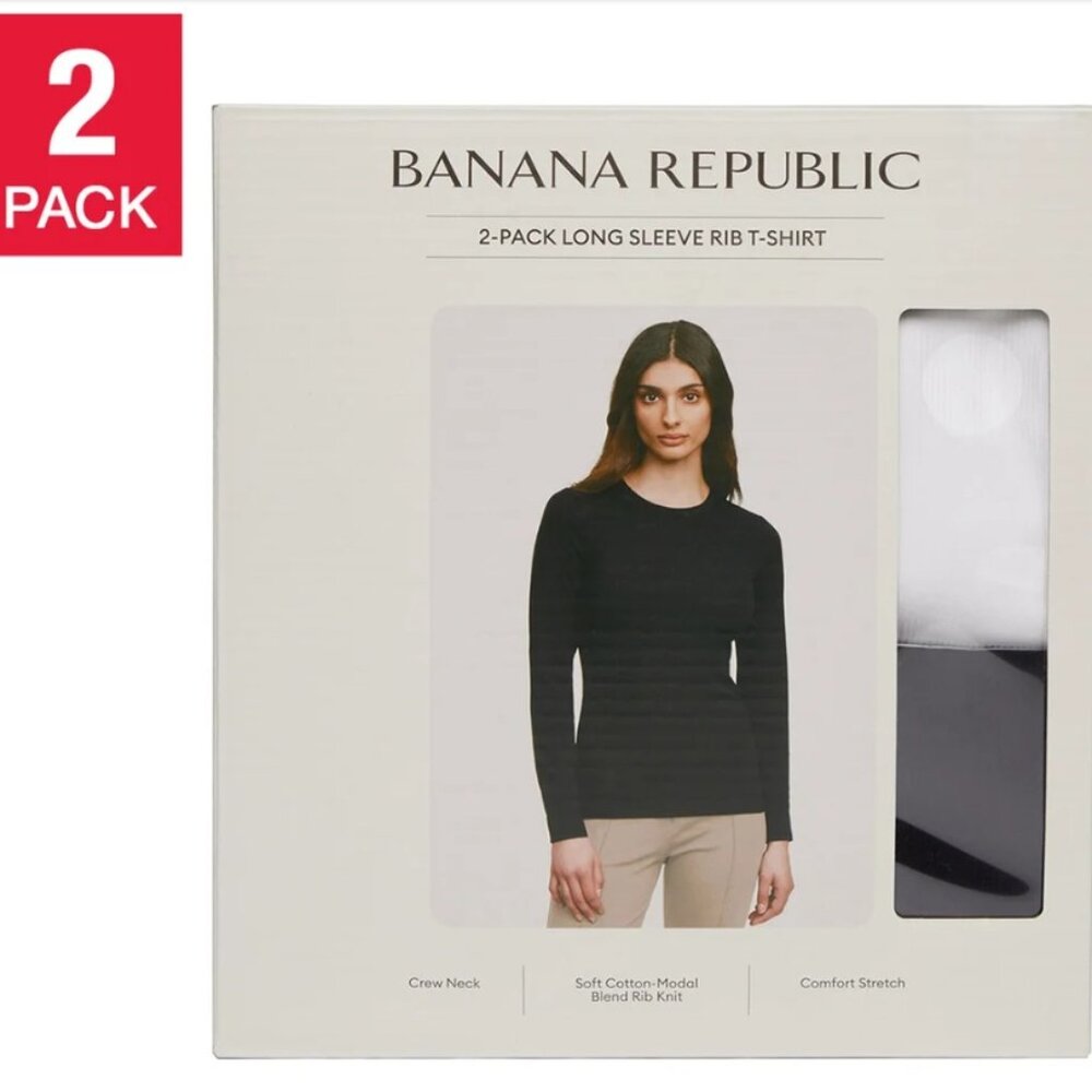 New in box Banana Republic Women's Ribbed Crewneck Long Sleeve T-shirt, 2-pack